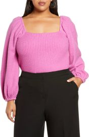 halogen(rPuff Sleeve Square Neck Sweater in Pink Rosebud Size 2X at Nordstrom